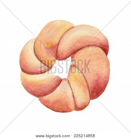 Watercolor bun. Food illustration, isolated on white background.