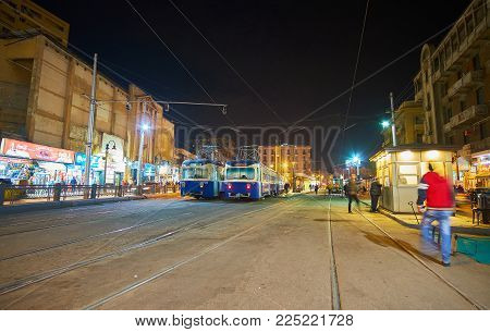 Alexandria, Egypt - December 17, 2017: The Terminal Tram Station In Mahta Al Raml Square, Vintage Bl