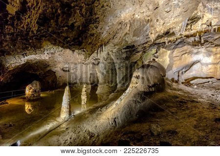 TATRANSKA KOTLINA, SLOVAKIA - 27 DEC 2017: Interior of Belianska cave, tourist attraction in region of High Tatras.