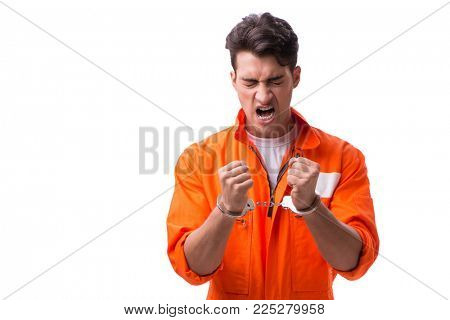 Handcuffed handsome businessman isolated on white background