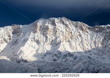 view of Mount Annapurna from Annapurna sourh base camp, round Annapurna circuit trekking trail, Nepal