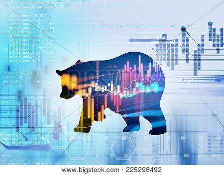 Silhouette Form Of Bear On Technical Financial Graph
