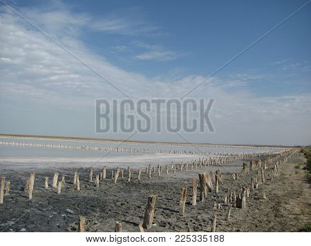 landscape of the salty lake and the sky, Sivash, Crimea
