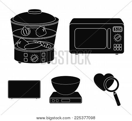 Steamer, Microwave Oven, Scales, Lcd Tv.household Set Collection Icons In Black Style Vector Symbol 