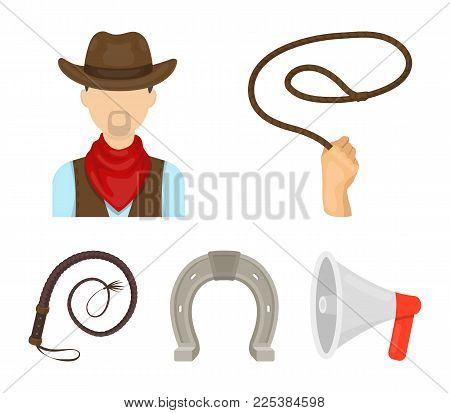 Hand Lasso, Cowboy, Horseshoe, Whip. Rodeo Set Collection Icons In Cartoon Style Vector Symbol Stock