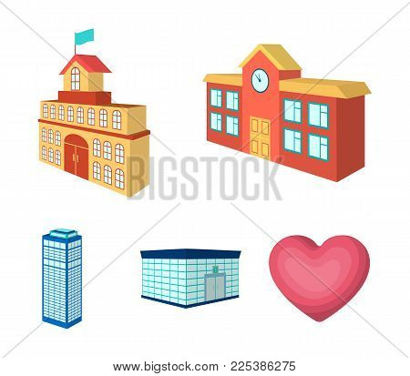 Bank Office, Skyscraper, City Hall Building, College Building. Architectural And Structure Set Colle