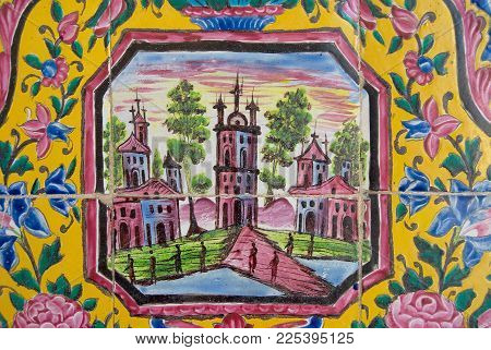 SHIRAZ, IRAN - JUNE 20, 2007: Detail of the exterior wall decoration of the Nasir al-Mulk mosque in Shiraz, Iran.