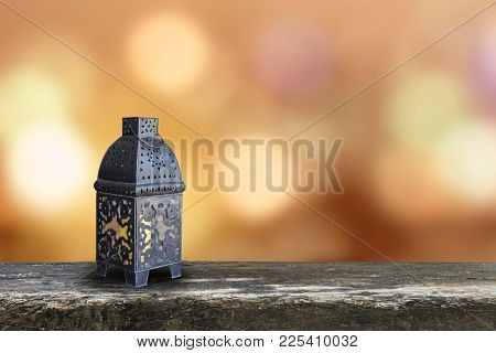 Ramadan Kareem Background With Eid Lamp Or Arabic Lantern On Gold Candle Light Bokeh For Islamic Mus