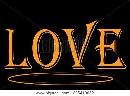 Text - Love, Two Rings Under It. Vector