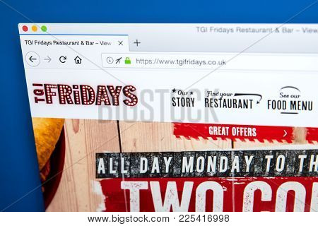 London, Uk - January 10th 2018: The Homepage Of The Official Website For Tgi Fridays - The American 