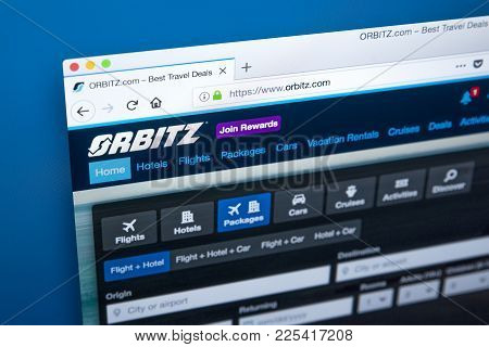 London, Uk - January 10th 2018: The Homepage Of The Official Website For Orbitz - The Travel And Hol