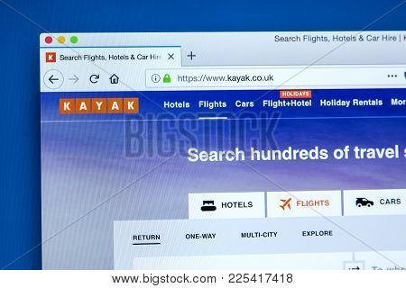 London, Uk - January 10th 2018: The Homepage Of The Official Website For Kayak - The Travel And Holi