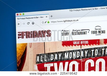 London, Uk - January 10th 2018: The Homepage Of The Official Website For Tgi Fridays - The American 