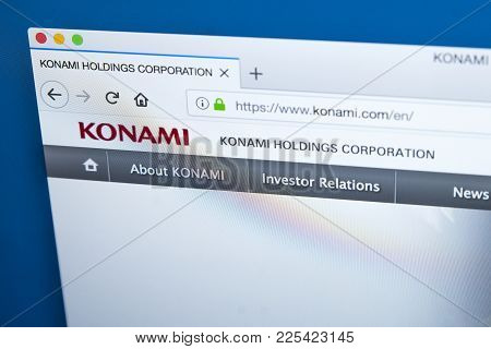 London, Uk - January 8th 2018: The Homepage Of The Official Website For Konami Holdings Corporation 