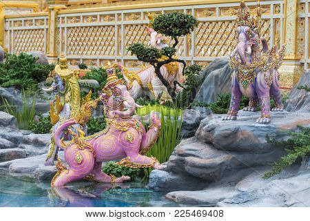 Bangkok, Thailand - December 4, 2017: Elephant Sculpture, The Animal In Thai Literature Himmapan To 