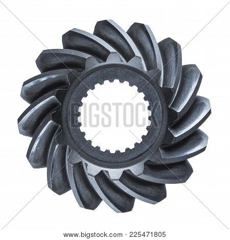A Single Steel Gear Isolated On A White Background.