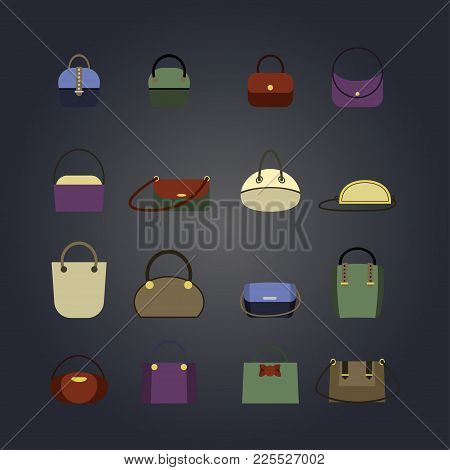 A Set Of Women S Handbags, A Women S Bag. Flat Design, Vector Illustration, Vector.