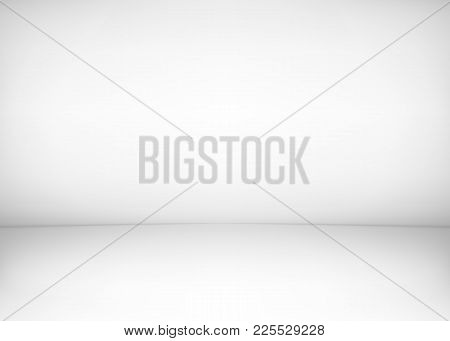 Studio Room Interior. White Wall And Floor Background. Clean Workshop For Photography Or Presentatio