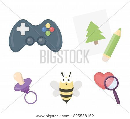 Picture, Dzhostik, Bee, Nipple.toys Set Collection Icons In Cartoon Style Vector Symbol Stock Illust