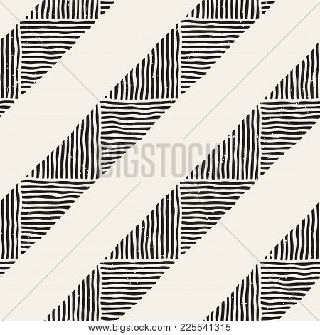 Seamless Geometric Doodle Pattern In Black And White. Adstract Hand Drawn Lines Retro Texture.