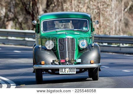 Adelaide, Australia - September 25, 2016: Vintage 1948 Morris 10-4 Sedan Driving On Country Roads Ne