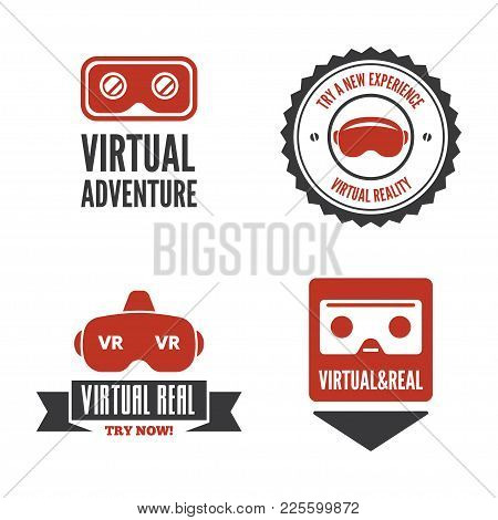 Isolated Vr Headset Logotype Set. Virtual Reality Helmet Logo. Head-mounted Display Icon Collection.