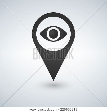 Map Pointer With Eye Vector Icon. Iolated On White Background