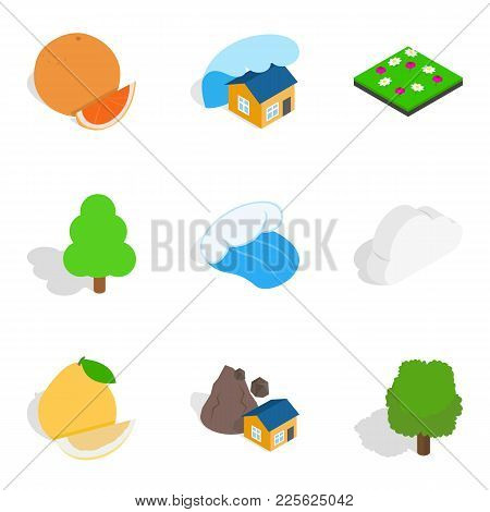 Necessarily Icons Set. Isometric Set Of 9 Necessarily Vector Icons For Web Isolated On White Backgro