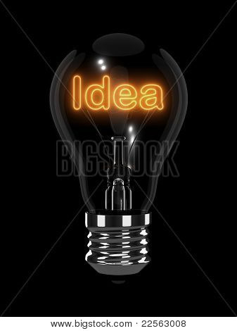 想法的灯泡。在黑色背景下孤立