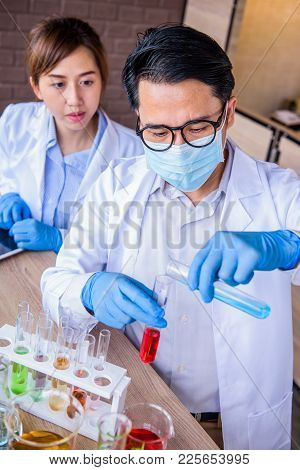 Scientist Working In Science And Chemical For Health. Doctor Working In Lap Test.