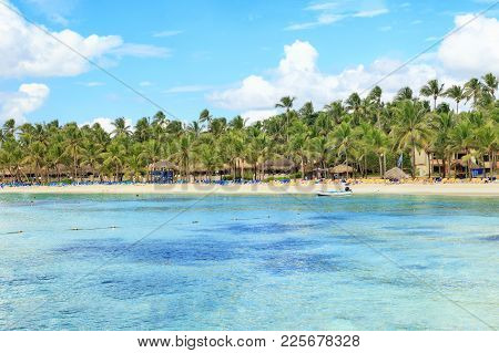 Sunny Panorama Of Dominicus Beach At Bayahibe, Dominican Republic