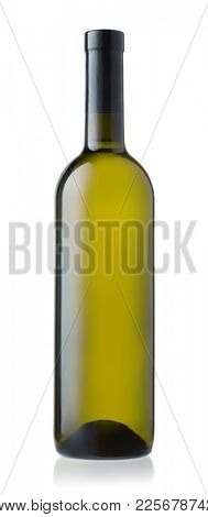 Front view of unlabeled white wine bottle isolated on white