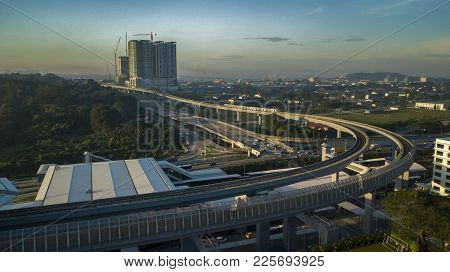 Kuala Lumpur, Malaysia - 3 February, 2018 : Aerial View Of Mrt Line In Sungai Buloh. The Mrt Is A Ne