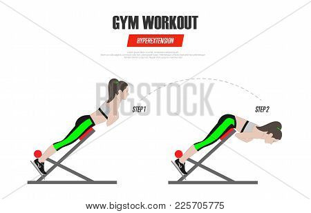 Sport Exercises. Gym Workout. Hyperextension On Roman Chair. Illustration Of An Active Lifestyle. Ve