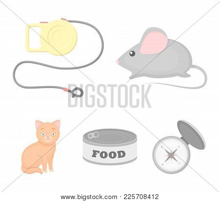 Mouse, Pet Leash, Pet Food, Kitten. Cat Set Collection Icons In Cartoon Style Vector Symbol Stock Il