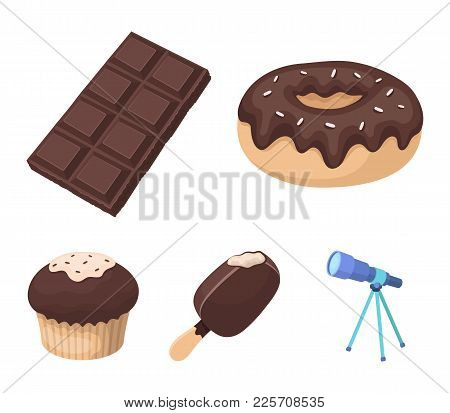 Donut With Chocolate, Zskimo, Shokolpada Tile, Biscuit.chocolate Desserts Set Collection Icons In Ca