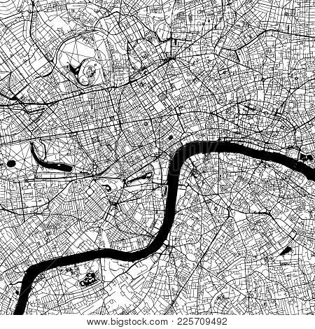 London Downtown Vector Map Monochrome Artprint, Outline Version For Infographic Background, Black St