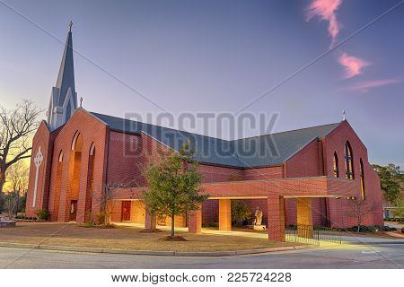 St. Columba Catholic Church In Dothan At Sunset. Hdr Processed.