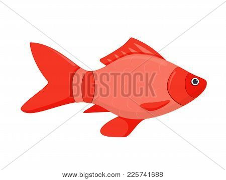 A Colored Flat Vector Icon Of A Fish. Isolated On White Background River Fish Cartoon. Bright Marine