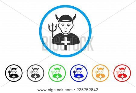 Satan Priest Rounded Icon. Style Is A Flat Satan Priest Grey Symbol Inside Light Blue Circle With Bl