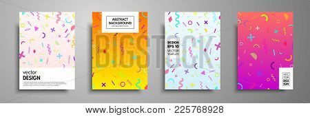 Placard Templates Set With Abstract Geometric Elements. Memphis Style Cards. Collection Of Templates