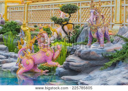 Bangkok, Thailand - December 25, 2017: Elephant Sculpture, The Animal In Thai Literature Himmapan To