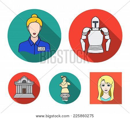 Knight Armor, Guide, Statue, Museum Building. Museum Set Collection Icons In Flat Style Vector Symbo