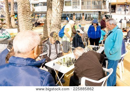 Benidorm, Spain - January 29: People Playing Chess Outdoors In Benidorm, Spain.