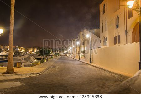 Akaba, Jordan - December 23, 2017: Building On The Street In A Good Night In Jordan In Tala Bay Not 