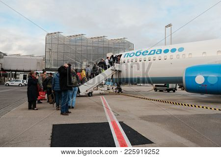 Bonn-cologne, Germany, 16 Dec. 2017: Airplanes At Bonn-cologne International Airport. Pobeda Airline
