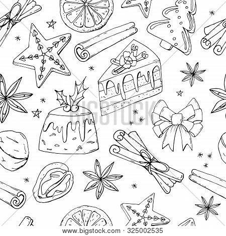 Seamless Christmas Treats Pattern. Christmas Sweet Festive Food Collection.