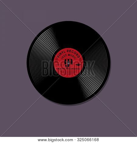 Vinyl Record Model. Mock Up Of Music Vinyl Record With Red Label.