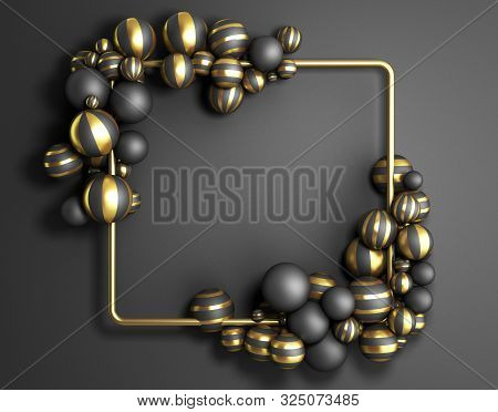 Abstract Darck Color Frame As Background With Striped Elegant Balls 3d Render Image