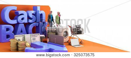 Cash Back Concept Background Big Letters On Tematic Podium 3d Render Image On White